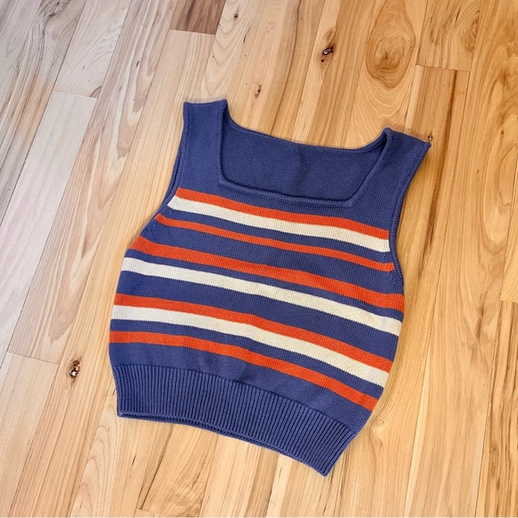 Princess Highway Size Small blue and orange striped knit sweater vest - Picture 1 of 4